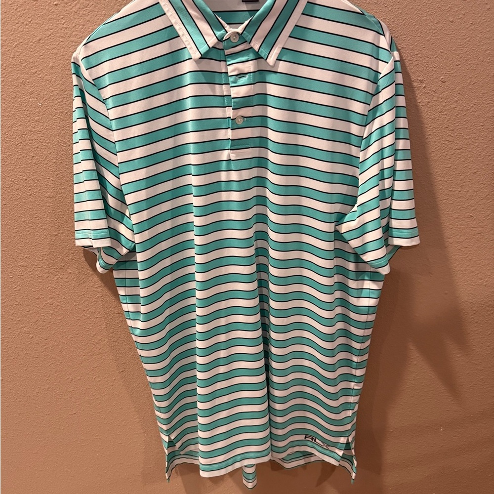 RLX Ralph Lauren Green and White Striped Polo Shirt